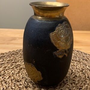 Vintage Brass Black and Gold Vase